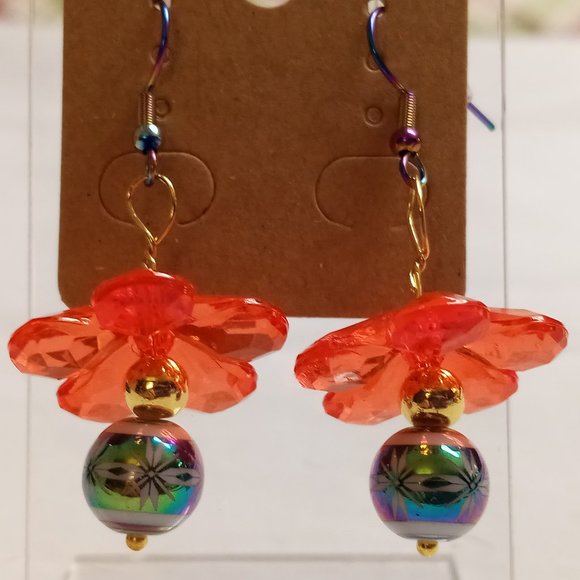 Steel Multi Color Handmade Hand Crafted Dangle Beaded Flower Earrings #57 - Picture 10 of 12